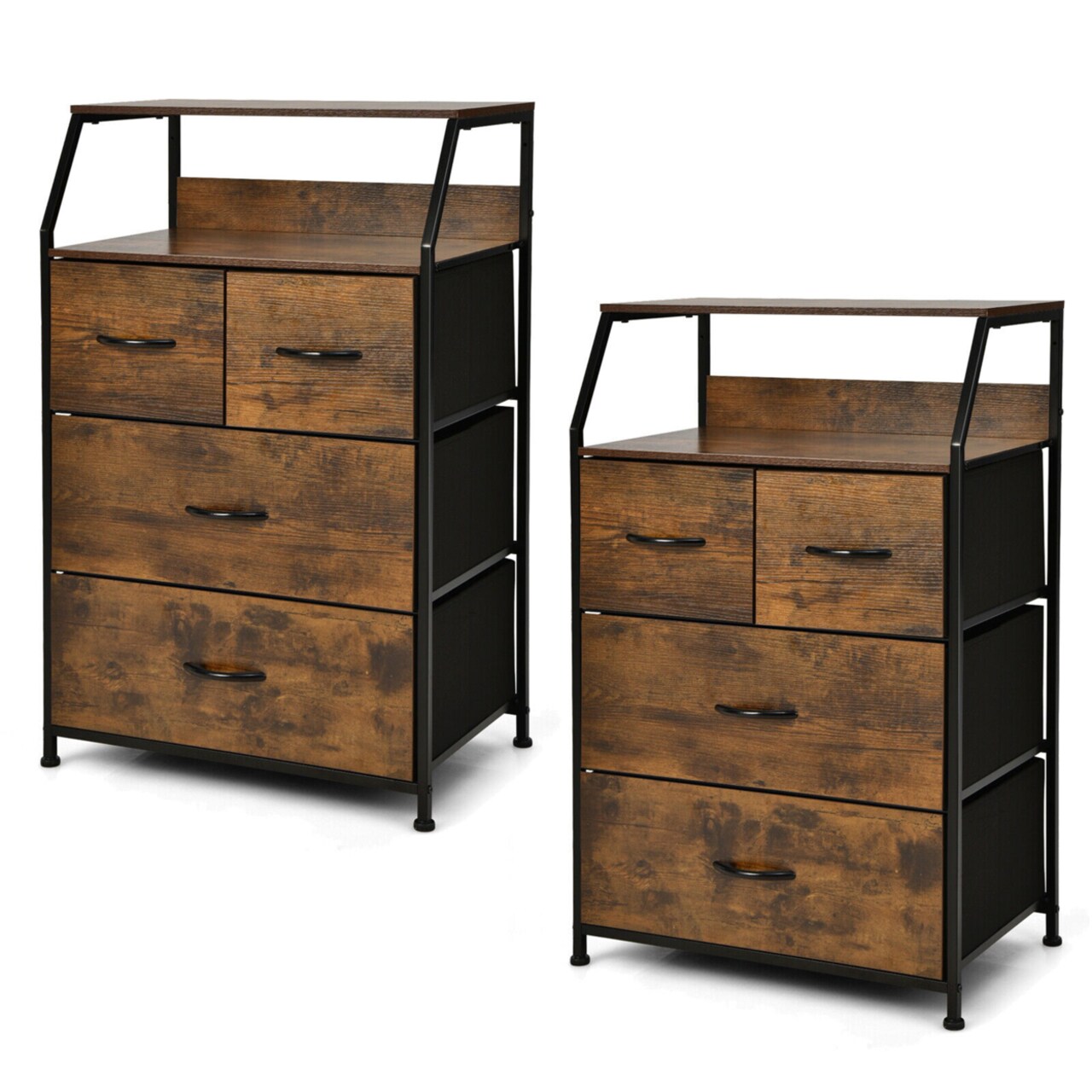2Pcs 4 Drawer Dresser Tall Wide Storage Organizer Unit W/ Wooden Top Fabric Bins